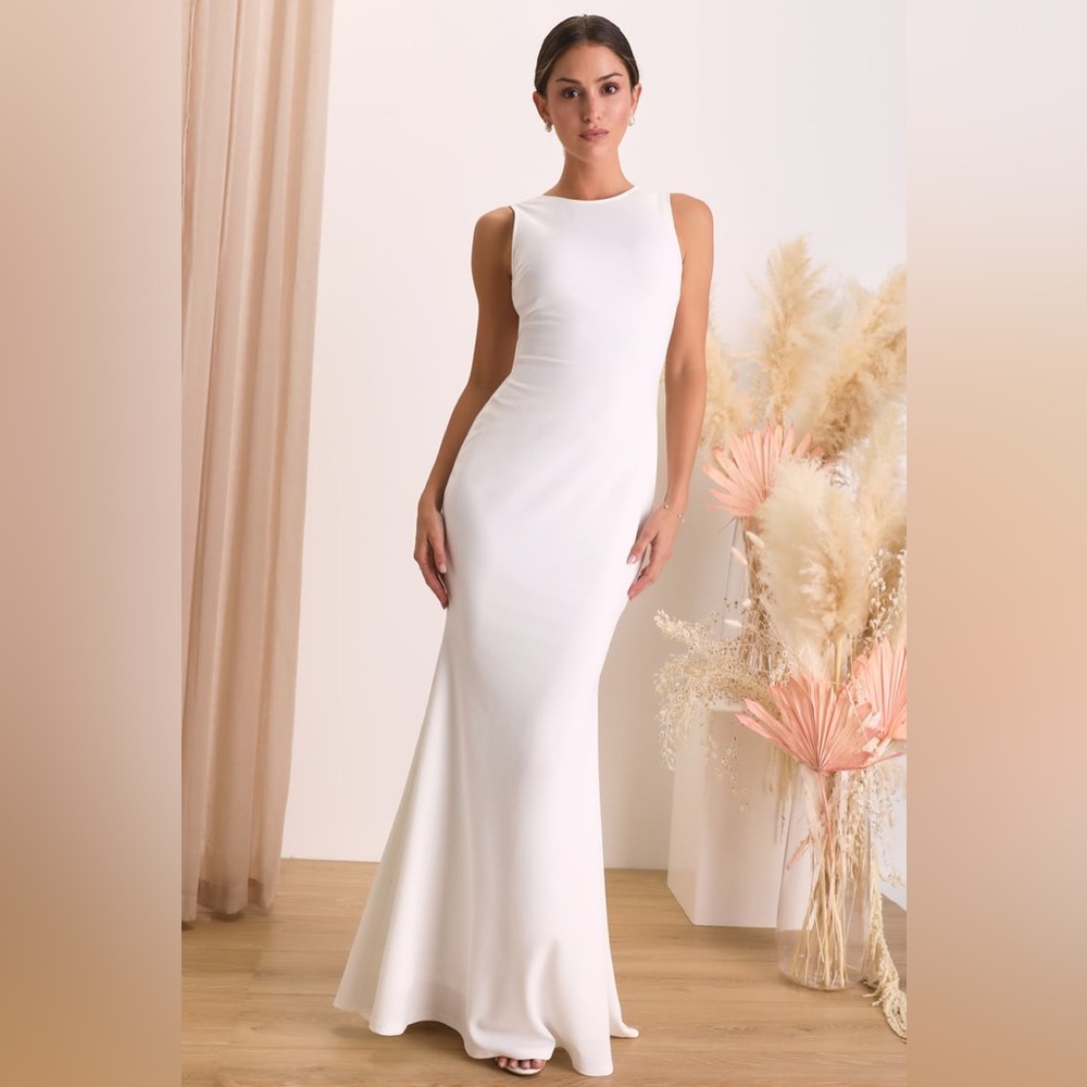 Lulu's White Sleek Racerback Mermaid Wedding Dress